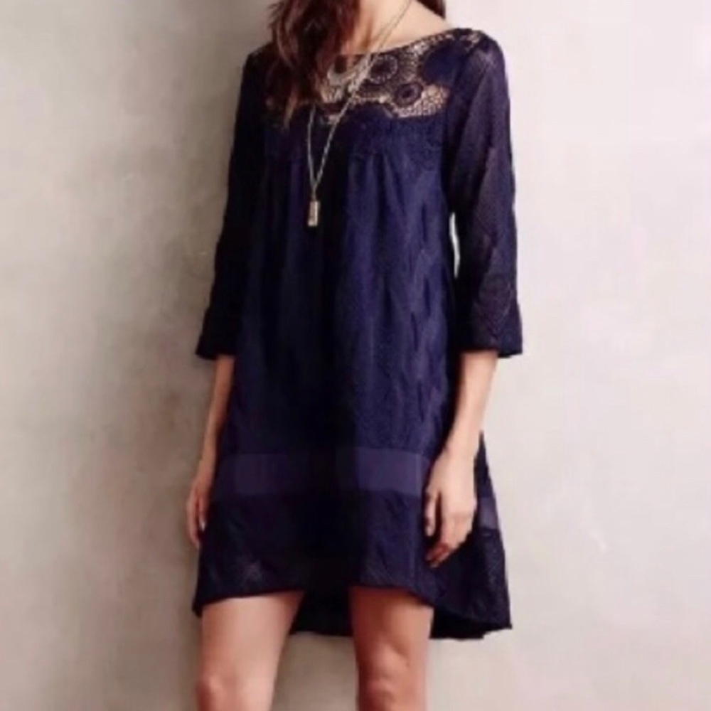 Anthropologie Holding Horses Navy Textured Dress M